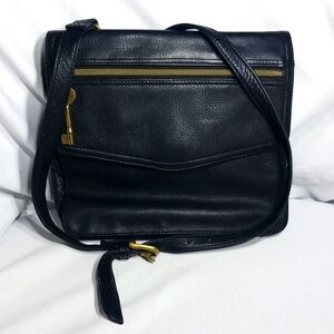 Vintage Fossil 1954 American Classic Genuine Leather Crossbody Bag Purse Black